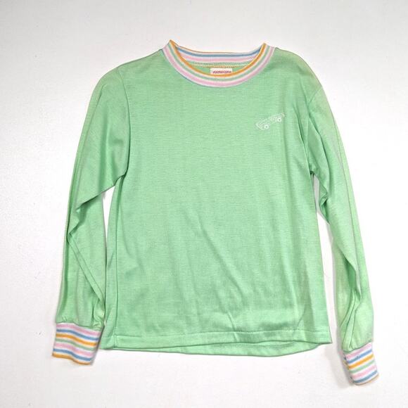 Vintage Monogram Shirt Girls Size 6 Pastel Green Long Sleeve Rainbow Car - Picture 1 of 5